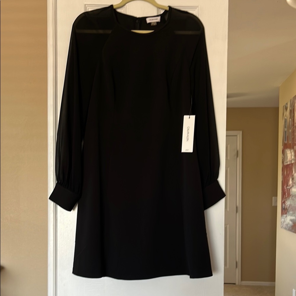 Calvin Klein Black w/Sheer  Long Sleeve Dress sz 10